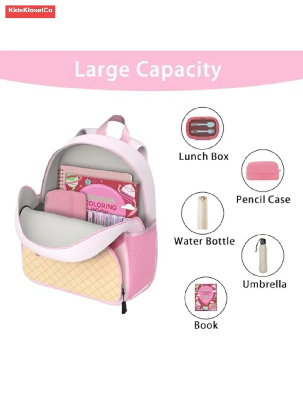 3D Ice Cream Toddler Backpack Water-Resistant Preschool Schoolbag